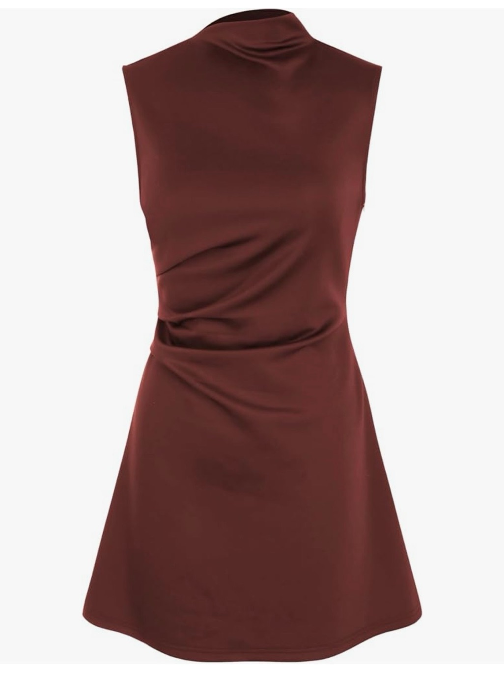 Nwt Cider Sleeveless Mock Neck Ruched Mini Dress In Brown